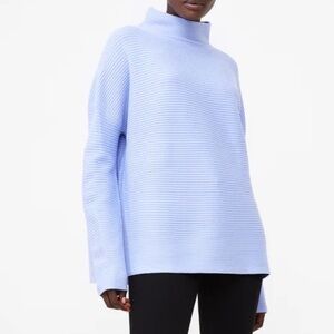 NWT French Connection Light Blue Soft Lena Knit Ribbed Funnel Neck Sweater